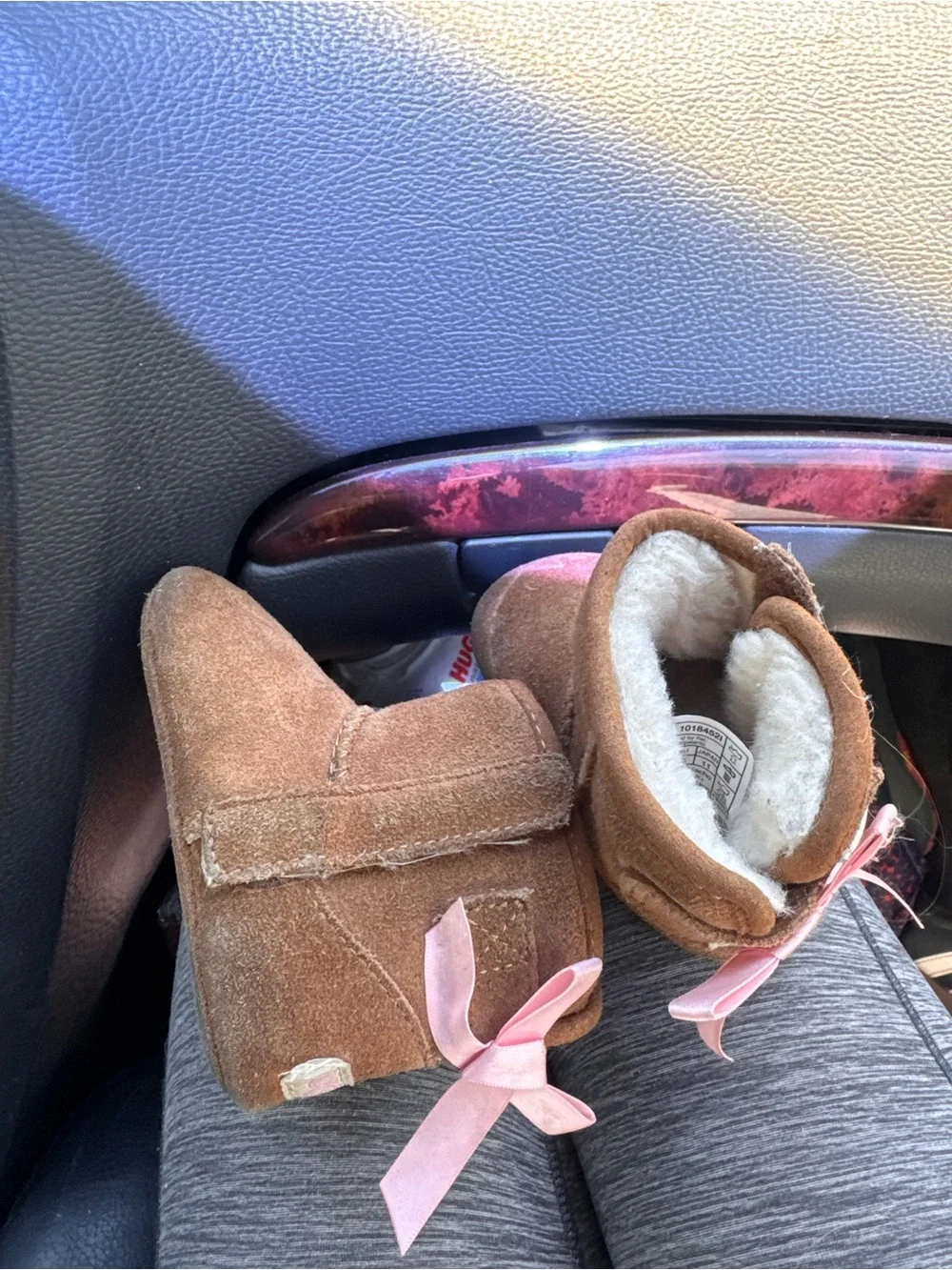 UGG baby size 2/3 infant  Chestnut Boots with Pink Ribbon